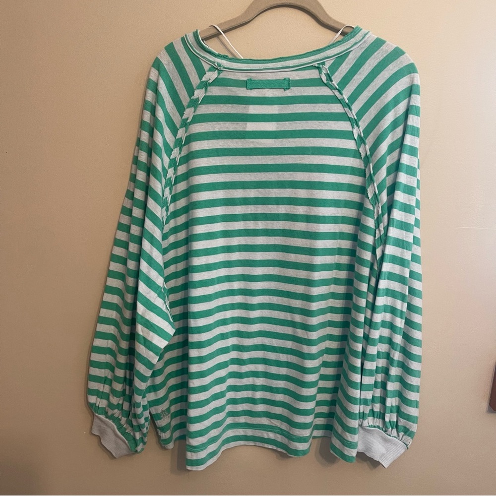 NWOT Free People FP Movement She’s Everything Green Striped Raglan Long Sleeve - Picture 3 of 9